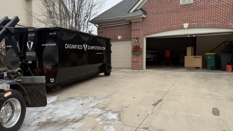 20 yard dumpster in front of garage. Dumpster rental near me Washtenaw county